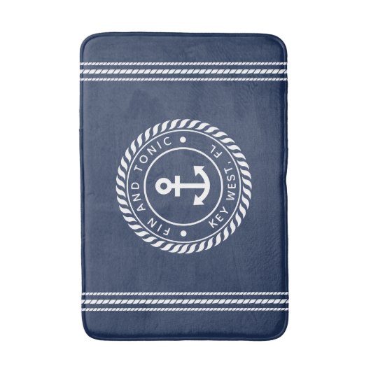 Nautical Navy & White Anchor | Naam van je boot Badmat (Voorkant Verticaal)