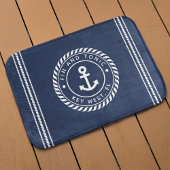 Nautical Navy & White Anchor | Naam van je boot Badmat