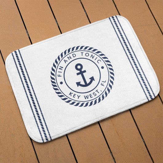 Nautical Navy & White Anchor | Naam van je boot Badmat