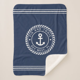 Nautical Navy & White Anchor   Naam van je boot Sherpa Deken