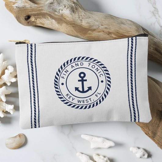 Nautical Navy & White Anchor Stripe Boat Name Etui