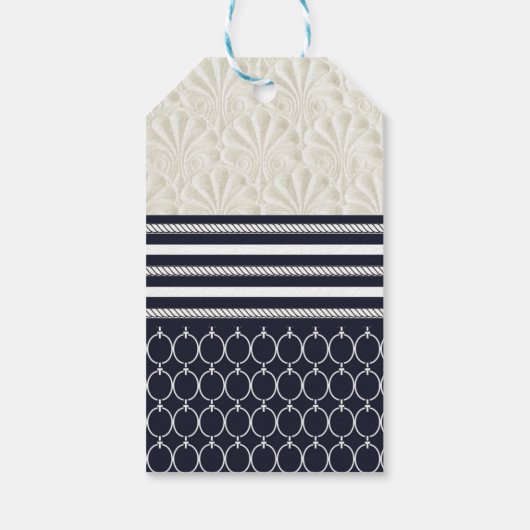 Nautical Navy & White Elegant Beach Wedding Cadeaulabel (Achterkant)
