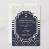 Nautical Navy & White Elegant Beach Wedding Kaart (Voorkant)