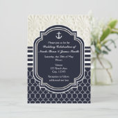 Nautical Navy & White Elegant Beach Wedding Kaart (Staand voorkant)