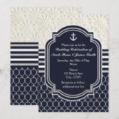 Nautical Navy & White Elegant Beach Wedding Kaart (Voorkant / Achterkant)