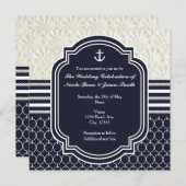 Nautical Navy & White Elegant Beach Wedding Kaart (Voorkant / Achterkant)