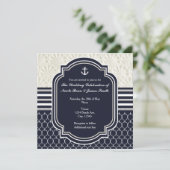 Nautical Navy & White Elegant Beach Wedding Kaart (Staand voorkant)