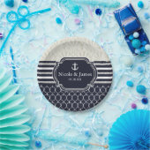 Nautical Navy & White Elegant Beach Wedding Papieren Bordje (Feest)