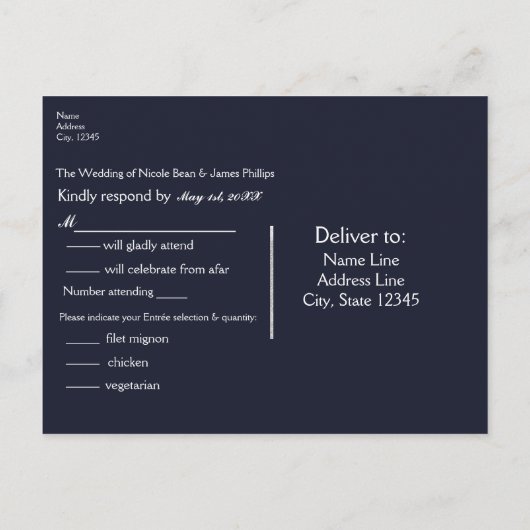 Nautical Navy & White Elegant Beach Wedding RSVP Uitnodiging Briefkaart (Achterkant)