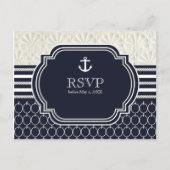 Nautical Navy & White Elegant Beach Wedding RSVP Uitnodiging Briefkaart (Voorkant)