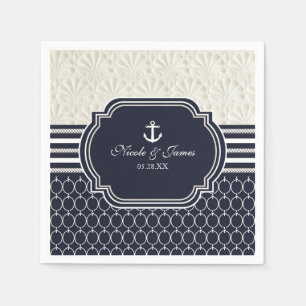 Nautical Navy & White Elegant Beach Wedding Servet