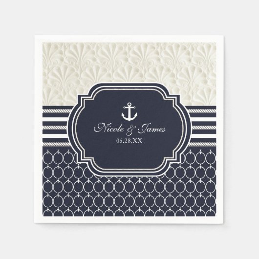 Nautical Navy & White Elegant Beach Wedding Servet (Voorkant)