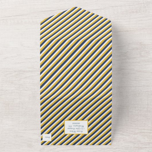 Nautical Navy White en Yellow Stripes All In One Uitnodiging (Buitenkant)
