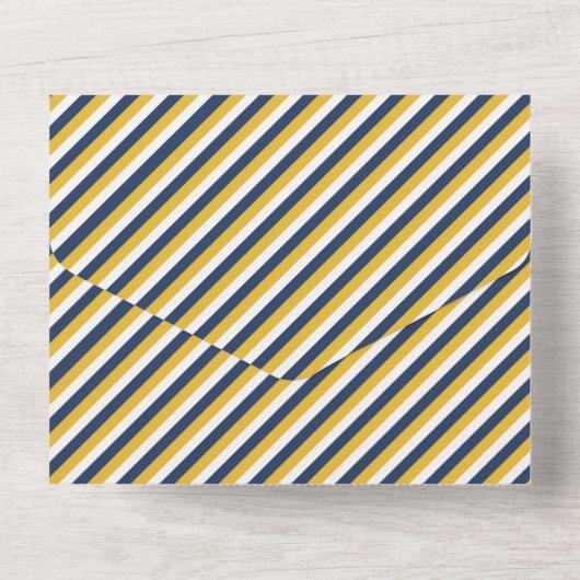 Nautical Navy White en Yellow Stripes All In One Uitnodiging (Achterkant)