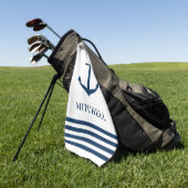 Nautical Navy White - gepersonaliseerde naam Boat  Golfhanddoek (Groen)