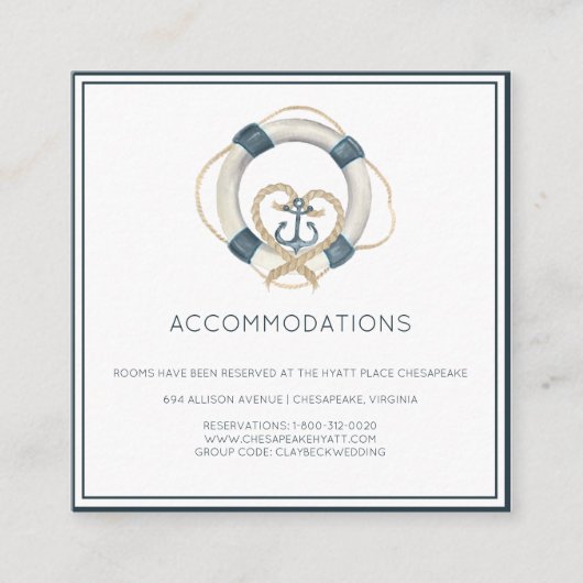Nautical Navy & White Hotel Accommodation Cards Informatiekaartje (Voorkant)