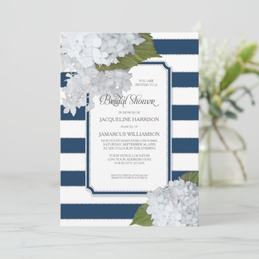 Nautical Navy White Hydrangea Modern Vrijgezellenf Kaart (Staand voorkant)