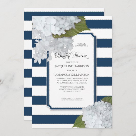 Nautical Navy White Hydrangea Modern Vrijgezellenf Kaart (Voorkant / Achterkant)