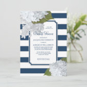 Nautical Navy White Modern Hydrangea Vrijgezellenf Kaart (Staand voorkant)