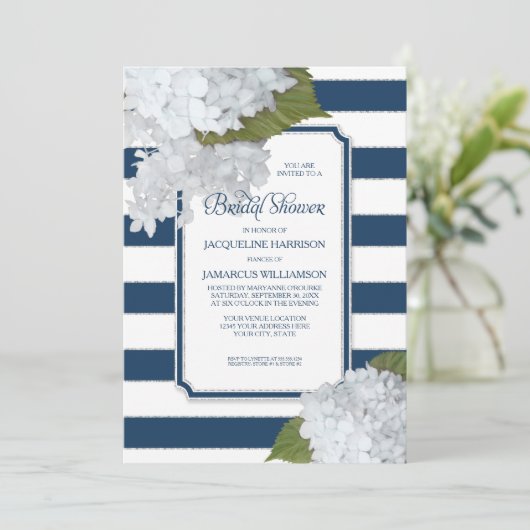 Nautical Navy White Modern Hydrangea Vrijgezellenf Kaart (Staand voorkant)