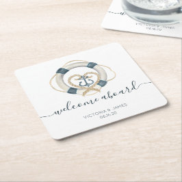 Nautical Navy & White Personalized Wedding Kartonnen Onderzetters