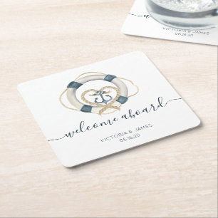 Nautical Navy & White Personalized Wedding Kartonnen Onderzetters