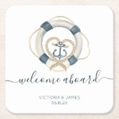 Nautical Navy & White Personalized Wedding Kartonnen Onderzetters (Voorkant)