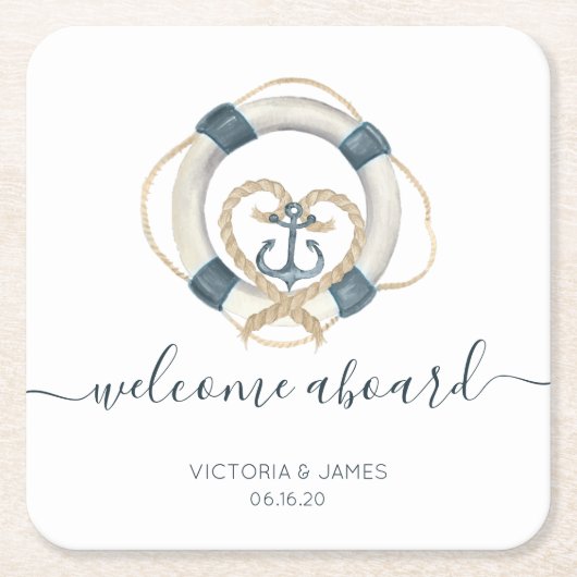 Nautical Navy & White Personalized Wedding Kartonnen Onderzetters (Voorkant)