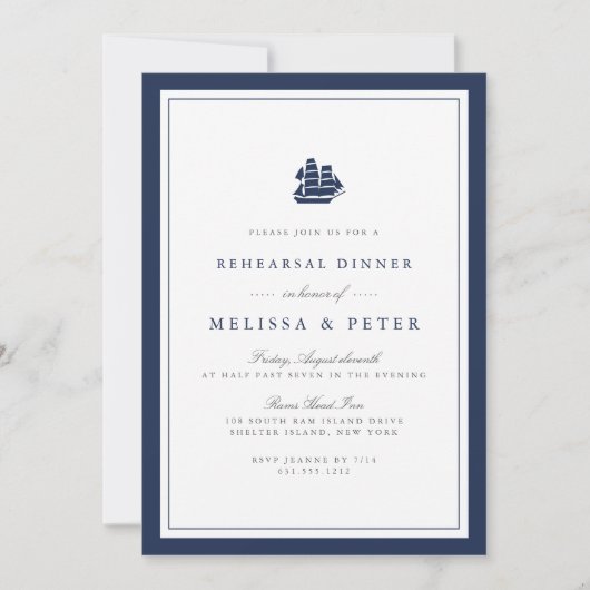 Nautical Navy & White Rehearsal Dinner Invitation Kaart (Voorkant)