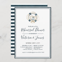 Nautical Navy & White Rehearsal Dinner Invitation Kaart