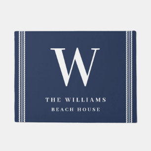 Nautical Navy White Rope Monogram Deurmat
