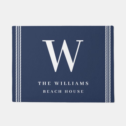 Nautical Navy White Rope Monogram Deurmat (Voorkant)