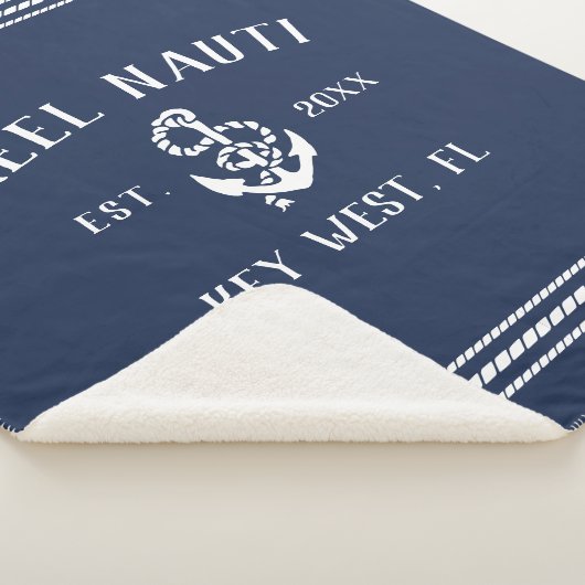 Nautical Navy & White Rustic Anchor Boat Name Sherpa Deken (3/4)