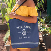 Nautical Navy & White Rustic Anchor Boat Name Tote Bag
