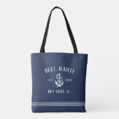 Nautical Navy & White Rustic Anchor Boat Name Tote Bag (Achterkant)