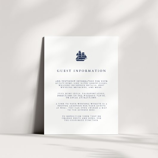 Nautical Navy & White Ship Wedding Guest - Gegeven Informatiekaartje