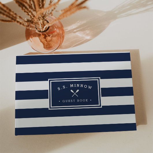 Nautical Navy & White Stripe | Aangepersonaliseerd Gastenboek