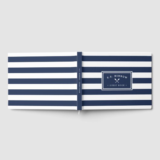 Nautical Navy & White Stripe | Aangepersonaliseerd Gastenboek (Volledig)