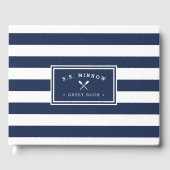 Nautical Navy & White Stripe | Aangepersonaliseerd Gastenboek (Voorkant)