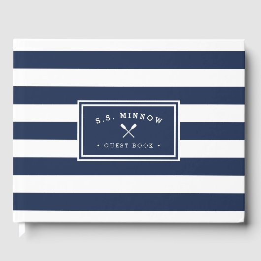 Nautical Navy & White Stripe | Aangepersonaliseerd Gastenboek (Voorkant)