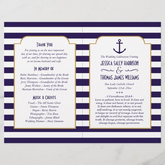 Nautical Navy & White Stripe Anchor Wedding (Voorkant)