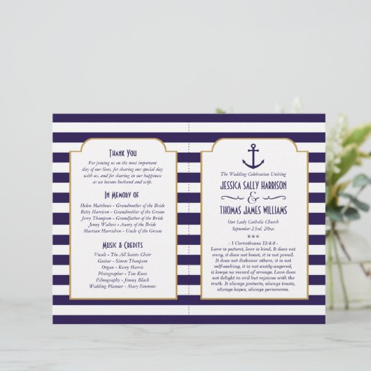 Nautical Navy & White Stripe Anchor Wedding (Staand voorkant)