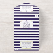 Nautical Navy & White Stripe Anchor Wedding All In One Uitnodiging (Buiten)
