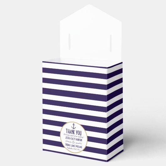 Nautical Navy & White Stripe Anchor Wedding Bedankdoosjes (Geopend)