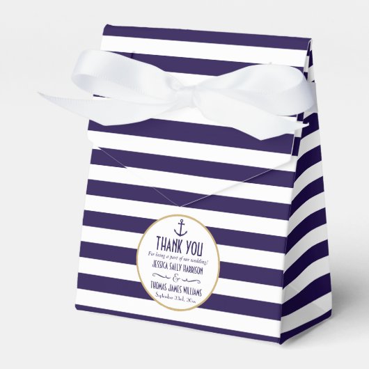 Nautical Navy & White Stripe Anchor Wedding Bedankdoosjes (Voorkant Zijde)