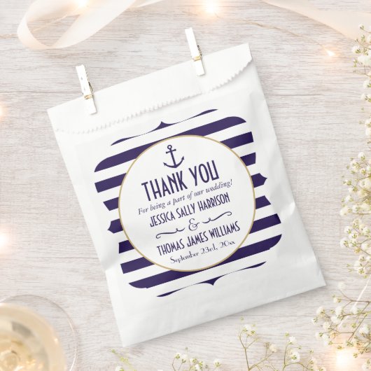 Nautical Navy & White Stripe Anchor Wedding Bedankzakje (Geknipt)