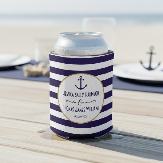 Nautical Navy & White Stripe Anchor Wedding Blikjeskoeler