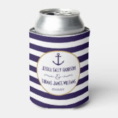 Nautical Navy & White Stripe Anchor Wedding Blikjeskoeler (Blikje Voorkant)