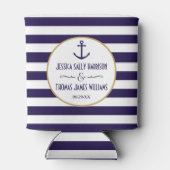 Nautical Navy & White Stripe Anchor Wedding Blikjeskoeler (Achterkant)