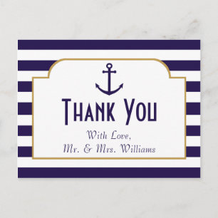 Nautical Navy & White Stripe Anchor Wedding Briefkaart